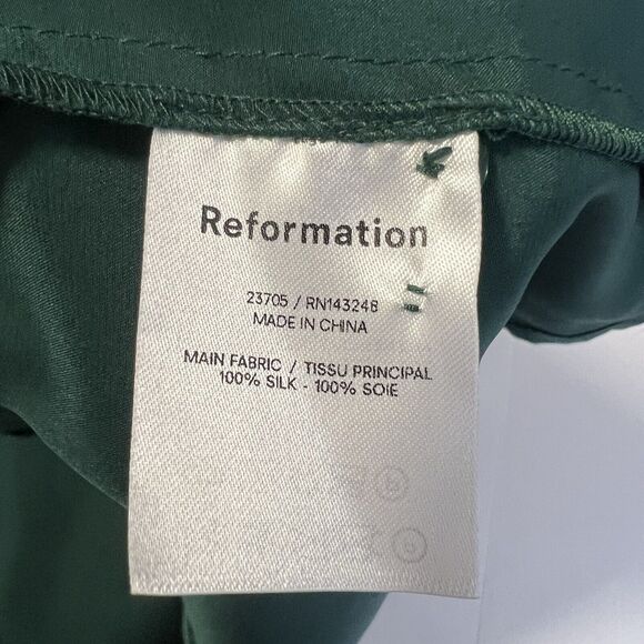 Reformation Sz 4 Julius Silk Satin Long Sleeve Midi Dress in Forest Green - Picture 13 of 15